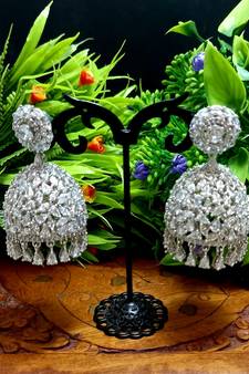 White Indian Jewellery American Diamond Rose Polish Long Hangging Dangler Earrings for Women Wedding