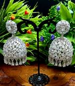 White Indian Jewellery American Diamond Rose Polish Long Hangging Dangler Earrings for Women Wedding