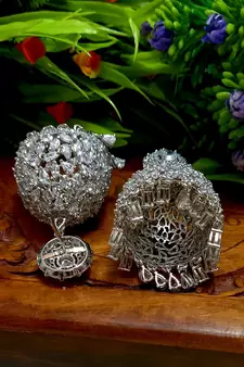 White Indian Jewellery American Diamond Rose Polish Long Hangging Dangler Earrings for Women Wedding