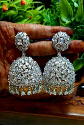 White Indian Jewellery American Diamond Rose Polish Long Hangging Dangler Earrings for Women Wedding 3