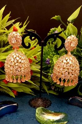 Pink Indian Jewellery American Diamond Rose Polish Long Hangging Dangler Earrings for Women Wedding 1