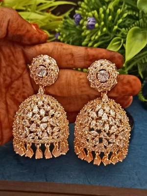 Pink Indian Jewellery American Diamond Rose Polish Long Hangging Dangler Earrings for Women Wedding 3