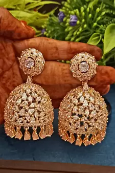 Pink Indian Jewellery American Diamond Rose Polish Long Hangging Dangler Earrings for Women Wedding