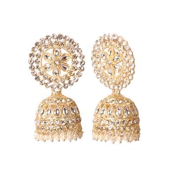 Ethnic Traditional Pearl Gold Plated Kundan Jhumki Earrings for Women & Girls 2