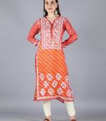 Hand Embroidered Lucknowi Chikankari Orange Kota Kurta Pant Set with Slip