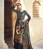 Black Designer Digital Printed Velvet unstitched Long Length Kameez Pant party-wear-salwar-kameez