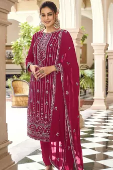 Pink Heavy Designer Embroidery Work Faux Georgette unstitched Long Length Kameez Pant party-wear-salwar-kameez