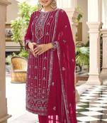 Pink Heavy Designer Embroidery Work Faux Georgette unstitched Long Length Kameez Pant party-wear-salwar-kameez