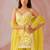 Yellow Heavy Designer Embroidery Work Faux Georgette unstitched Long Length Kameez Sarara wedding wear salwar suit
