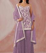 Purple Heavy Designer Embroidery Work Faux Georgette unstitched Long Length Kameez Sarara wedding wear salwar suit