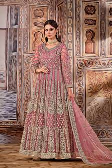 Pink Heavy Coading, Sequance Embroidery,Hand Work Butterfly Net unstitched Long Length Kameez Pant silk salwar suit