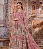 Pink Heavy Coading, Sequance Embroidery,Hand Work Butterfly Net unstitched Long Length Kameez Pant silk salwar suit