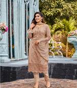 Beige Designer Heavy Thread Embroidery Work Faux Georgette unstitched Long Length Kameez Pant Designer Salwar Kameez