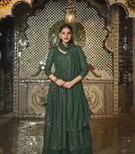 Green Designer Heavy Sequance Embroidery Work Georgette unstitched Long Length Kameez Pant cotton salwar suit