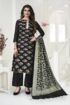 BlackWevon DesignerBanarasi SilkunstitchedLong Length KameezPantcotton salwar suit