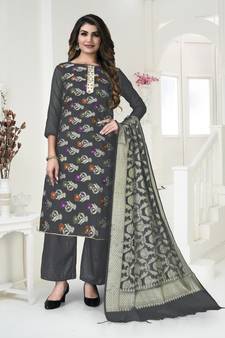 GreyWevon DesignerBanarasi SilkunstitchedLong Length KameezPantcotton salwar suit