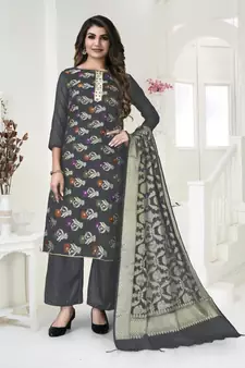 GreyWevon DesignerBanarasi SilkunstitchedLong Length KameezPantcotton salwar suit