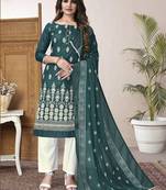 GreenFancy Embroidery WorkCottonunstitchedLong Length KameezPantcotton salwar suit