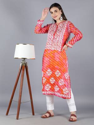 Seva Chikan Hand Embroidered Lucknowi Chikankari Orange Kota Kurta Trouser Set with Slip 6