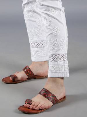 Seva Chikan Hand Embroidered Lucknowi Chikankari Orange Kota Kurta Trouser Set with Slip 9