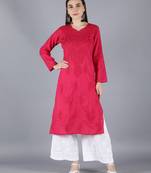 Seva Chikan Hand Embroidered Lucknowi Chikankari Magenta Cotton Kurta Palazzo Set 