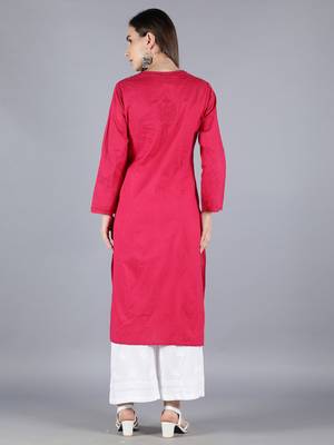 Seva Chikan Hand Embroidered Lucknowi Chikankari Magenta Cotton Kurta Palazzo Set  3