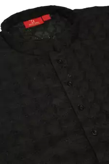 Men Black Chikankari Kurta with white Pyjama