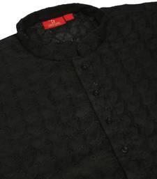 Men Black Chikankari Kurta with white Salwar