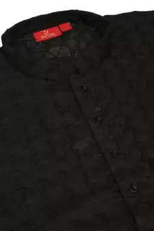 Men Black Chikankari Kurta with white Salwar
