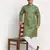 Men Jacquard Woven Design Green Kurta & White Churidar Set