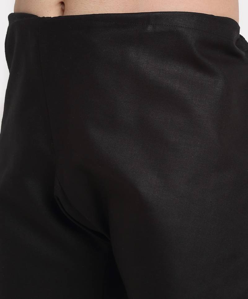 Men Jacquard Woven Design Red Kurta & Black Churidar Set