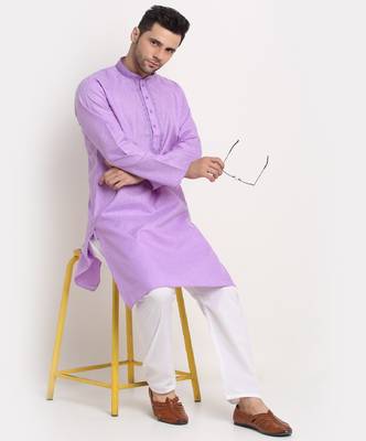 Men Cotton Embroided Purple Kurta & Pyjamas Set 1