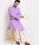 Men Cotton Embroided Purple Kurta & Pyjamas Set