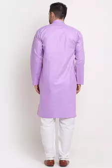 Men Cotton Embroided Purple Kurta & Pyjamas Set