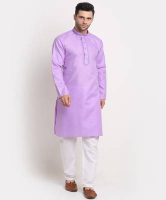 Men Cotton Embroided Purple Kurta & Pyjamas Set 4