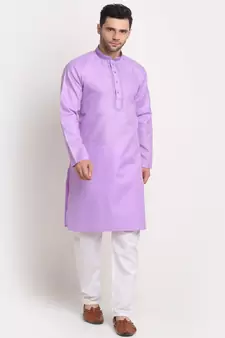 Men Cotton Embroided Purple Kurta & Pyjamas Set