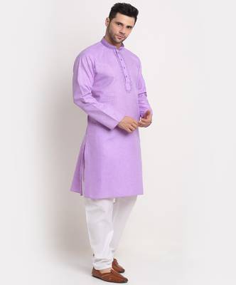 Men Cotton Embroided Purple Kurta & Pyjamas Set 5