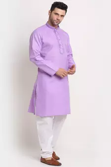 Men Cotton Embroided Purple Kurta & Pyjamas Set