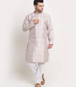 Men Thread work Sequence Green Kurta & White Churidar Set