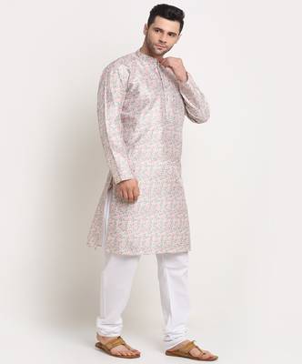 Men Thread work Sequence Green Kurta & White Churidar Set 2