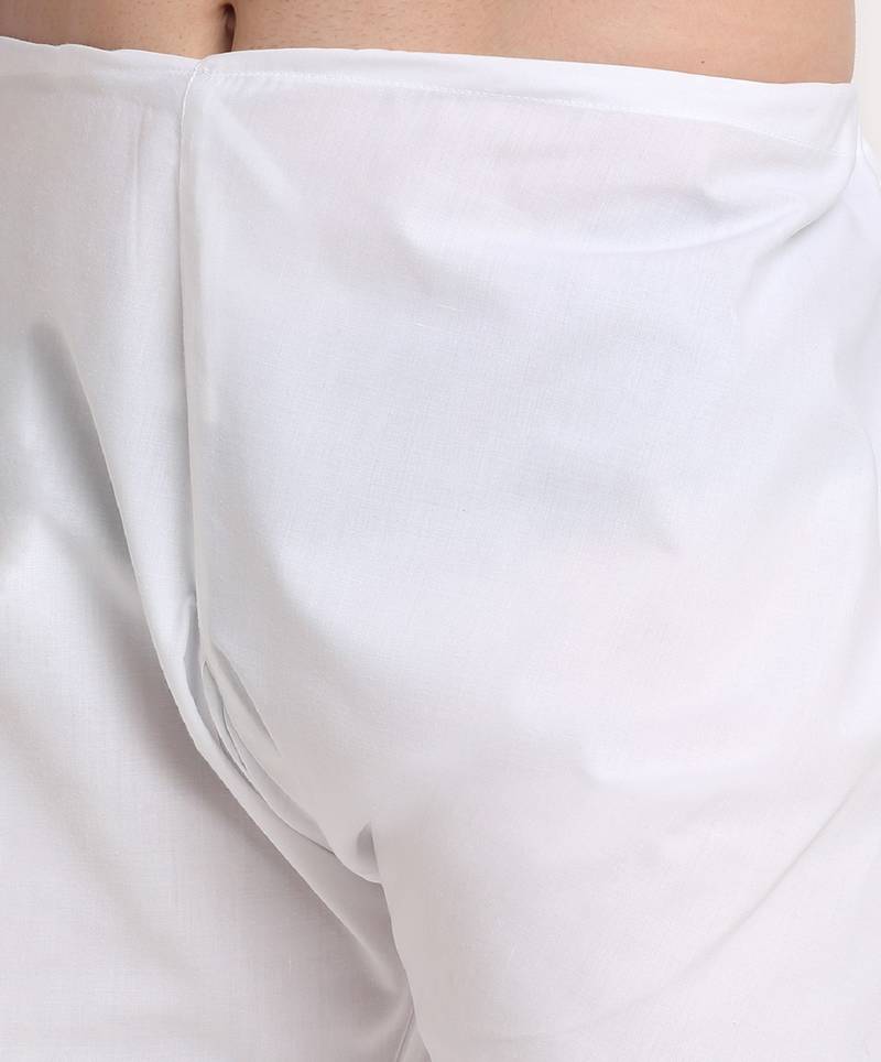 Men Thread work Sequence Peach Kurta & White Churidar Set