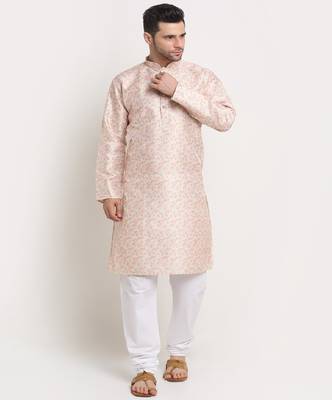 Men Thread work Sequence Yellow Kurta & White Churidar Set 1