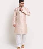 Men Thread work Sequence Yellow Kurta & White Churidar Set