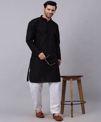 Men Black Chikankari Kurta with white Salwar 1
