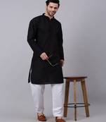Men Black Chikankari Kurta with white Salwar