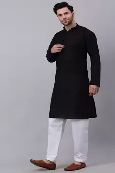 Men Black Chikankari Kurta with white Salwar