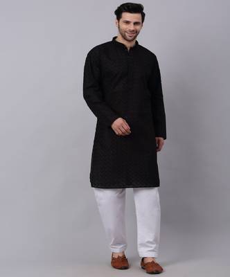 Men Black Chikankari Kurta with white Salwar 5