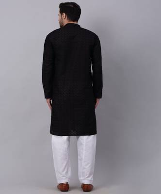 Men Black Chikankari Kurta with white Salwar 6