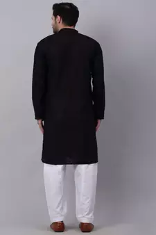 Men Black Chikankari Kurta with white Salwar