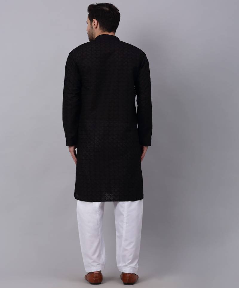Men Black Chikankari Kurta with white Salwar